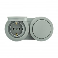 Вимикач 1-клавішний + Розетка з заземленням з кришкою сірий xOne OVIVO 
406-240000-923