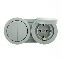 Вимикач 2-клавішний + Розетка з заземленням з кришкою сірий xOne OVIVO 
406-240000-925