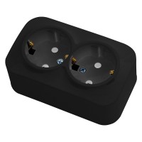 Розетка подвійна з заземленням чорна EVA HOROZ ELECTRIC 
112-004-0002-020