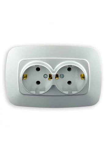 Розетка подвійна з заземленням срібло ELA HOROZ ELECTRIC 112-007-0008-020