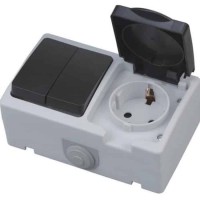Розетка з заземленням з кришкою + вимикач двоклавішний ATOM HOROZ ELECTRIC 
112-100-0005-010