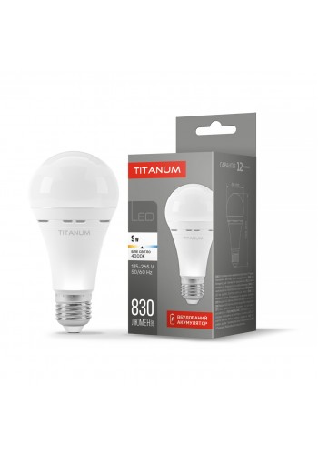 LED лампа акумуляторна TITANUM A68 9W E27 4000K 220V TL-EMA68-09274 - 487405