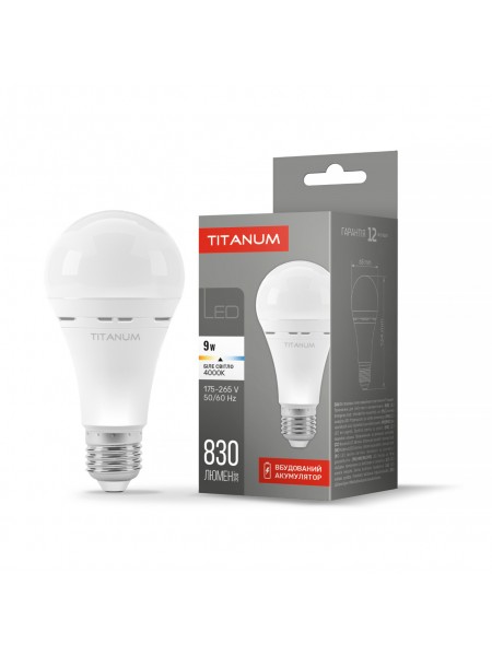 LED лампа акумуляторна TITANUM A68 9W E27 4000K 220V TL-EMA68-09274 - 487405