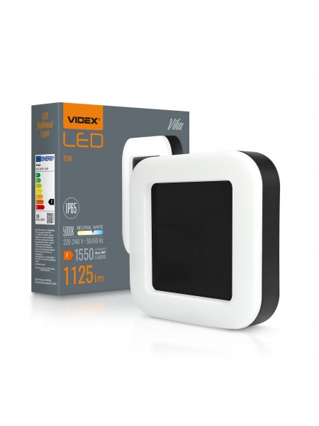 LED світильник ART IP65 квадратний VIDEX VLE-BHFS-155B 15W 5000K Black VLE-BHFS-155B - 542576