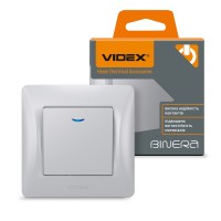 Вимикач одноклавішний з підсвіткою срібний шовк VIDEX BINERA VF-BNSW1L-SS - 296845