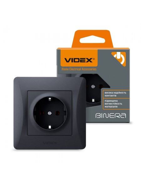 Розетка одинарна із заземленням чорний графіт VIDEX BINERA VF-BNSK1G-BG - 295008