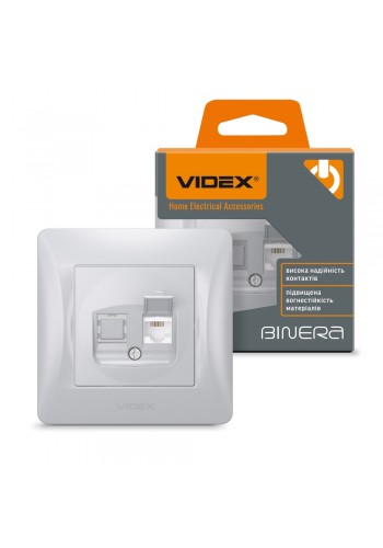 Розетка CAT3 одинарна телефонна срібний шовк VIDEX BINERA VF-BNSK1TF3-SS - 297040