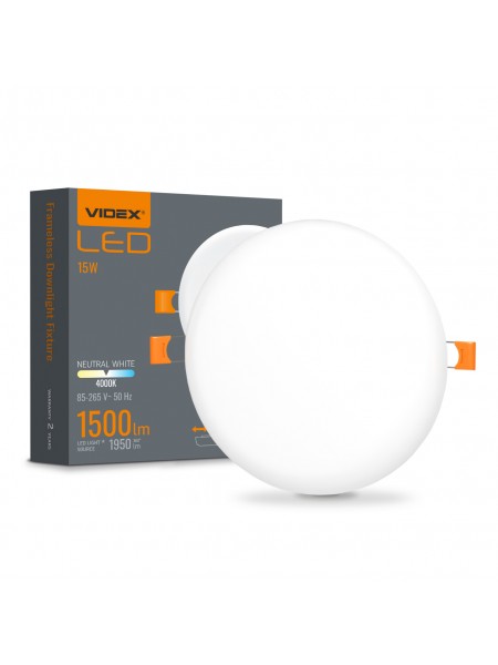 LED світильник безрамковий круглий VIDEX VLE-DLFR-154 15W 4000K 220V VLE-DLFR-154 - 540794