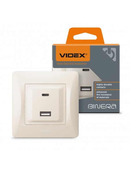 Розетка USB-A + USB-C PD20W кремова VIDEX BINERA VF-BNCHRUC20-CR - 486439