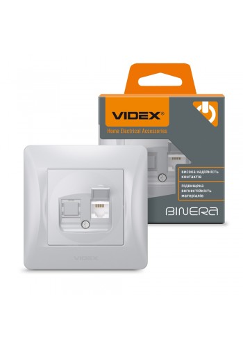 Розетка CAT6 одинарна комп'ютерна срібний шовк VIDEX BINERA VF-BNSK1PC6-SS - 296968