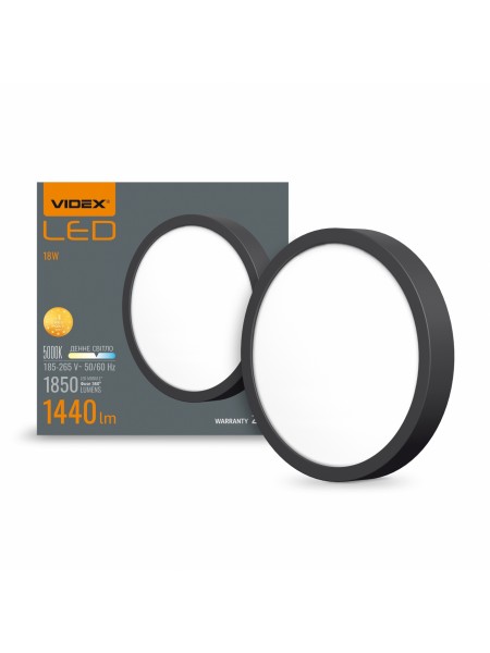 LED Світильник круглий накладний VIDEX 18W 5000K Black VL-DLRS-185B - 485036