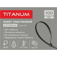 Хомут пластиковий 2.5x100мм 100шт УФ PA6.6 чорний (TF-PH2510-B) TITANUM TF-PH2510-B - 605928