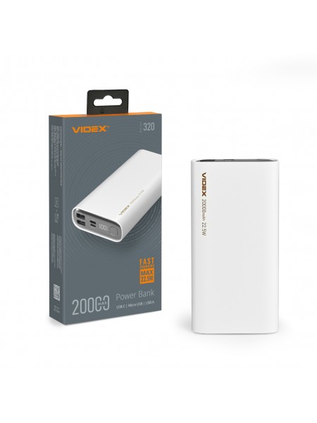 Повербанк 20000mAh VIDEX VPB-320 22.5W White VPB-320-W - 486576