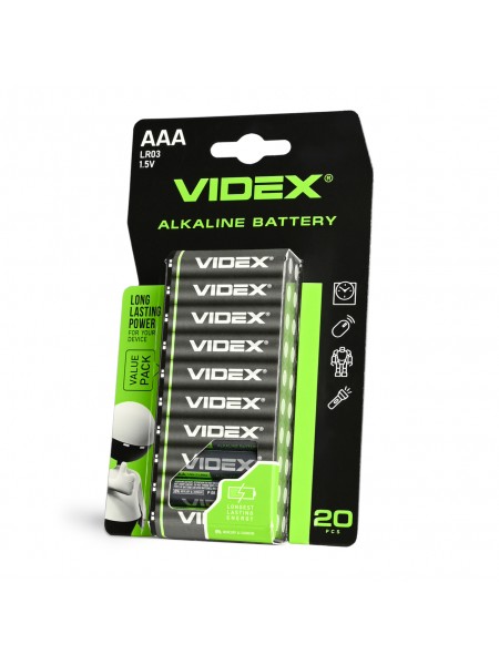 Батарейка лужна VIDEX LR03/AAA 20шт BLISTER LR03/20B/AAA/1.5V - 486194