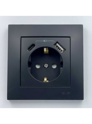 Розетка EL-BI VEGA чорний мат 1-на з заземленням + 2USB (Type C+A) 3А ( 510-014800-347 )