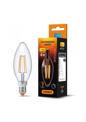LED лампа VIDEX Filament C37FD 4W E14 4100K дімерна
