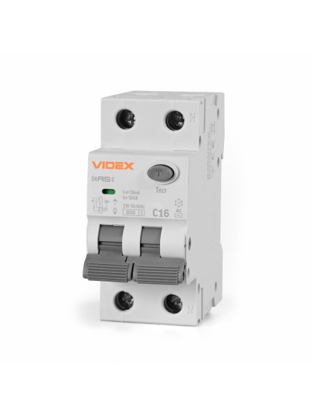 Диференційний автомат VIDEX RESIST АС 2п 30мА 6кА 16А VF-RS6-DA2AC16 - 482769