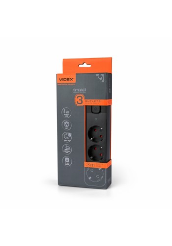 Мережевий подовжувач VIDEX ONCORD з/з 3п 3м (3x1.5мм) з кнопкою Black VF-PD33G-B - 484879
