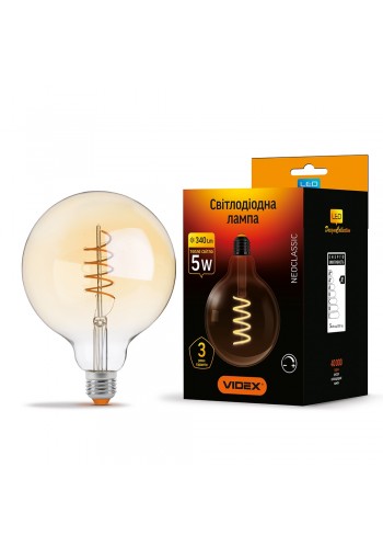 LED лампа VIDEX Filament G125FASD 5W E27 2200K дімерна бронза