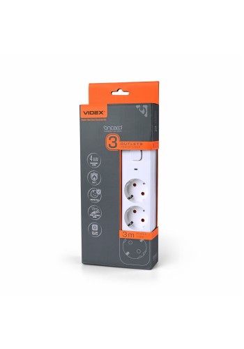 Мережевий подовжувач VIDEX ONCORD з/з 3п 3м (3x1.5мм) з кнопкою White VF-PD33G-W - 484886