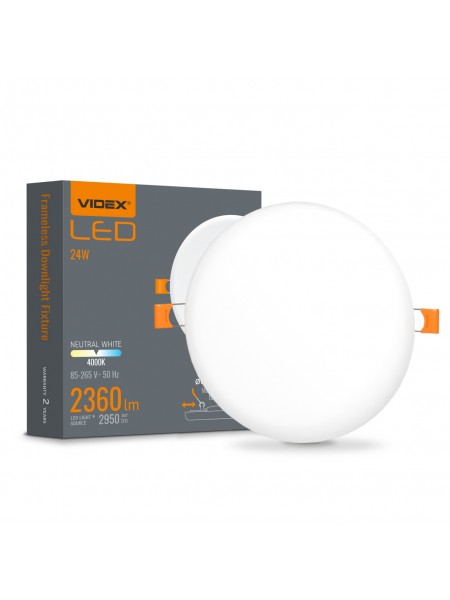 LED світильник безрамковий круглий VIDEX VLE-DLFR-244 24W 4000K 220V VLE-DLFR-244 - 540800