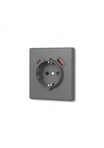 Розетка одинарна із заземленням USB-A+C 20W сірий графіт VIDEX NOTA (VF-NT-SK1GUC-GR) VF-NT-SK1GUC-GR - 489294
