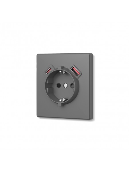 Розетка одинарна із заземленням USB-A+C 20W сірий графіт VIDEX NOTA (VF-NT-SK1GUC-GR) VF-NT-SK1GUC-GR - 489294