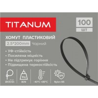 Хомут пластиковий 2.5x200мм 100шт УФ PA6.6 чорний (TF-PH2520-B) TITANUM TF-PH2520-B - 605966