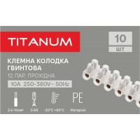 Клемна колодка гвинтова 10А 12шт 10мм2 PE (TF-KL10А-PE) TITANUM TF-KL10А-PE - 607595