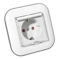 Розетка одинарна з заземленням з кришкою та шторками LOFT білий+сірий OVIVO 
404-010303-243