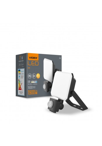 LED прожектор VIDEX F3 20W 5000K з датчиком руху 220V Black (VLE-F3-0205B-S) VLE-F3-0205B-S - 542477