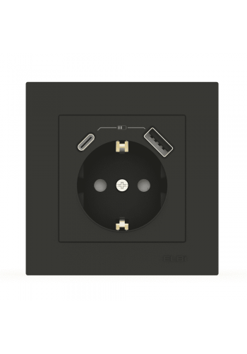 Розетка EL-BI VEGA антрацит матовий 1-на з/з + 2USB (Type C+A) ( 510-016700-334 )