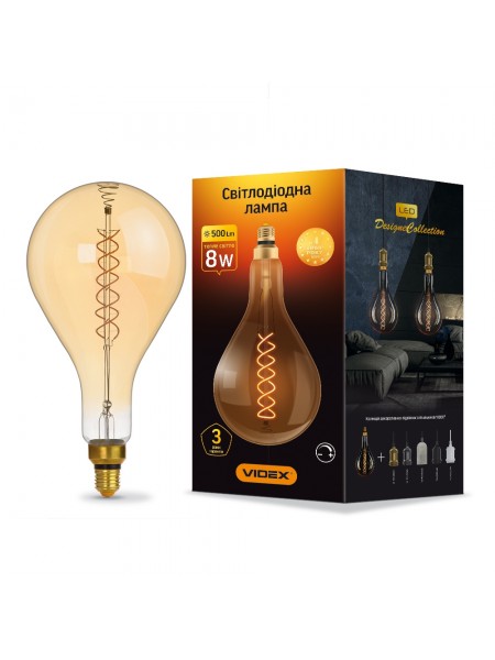 LED лампа VIDEX Filament PS160FASD 8W E27 2200K диммерная