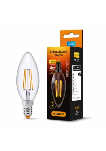 LED лампа VIDEX Filament C37F 4W E14 4100K 220V