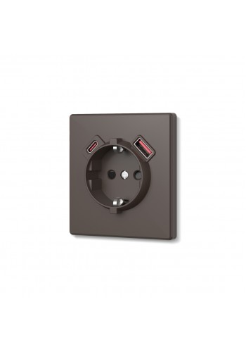 Розетка одинарна із заземленням USB-A+C 20W мокко VIDEX NOTA (VF-NT-SK1GUC-BR) VF-NT-SK1GUC-BR - 489287