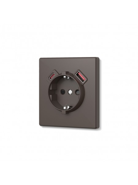 Розетка одинарна із заземленням USB-A+C 20W мокко VIDEX NOTA (VF-NT-SK1GUC-BR) VF-NT-SK1GUC-BR - 489287
