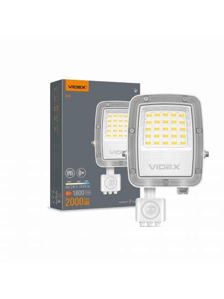 LED прожектор VIDEX F5 20W 3000-5000-6500K з датчиком руху 230V White (VL-F5-020CW-S) VL-F5-020CW-S - 400431