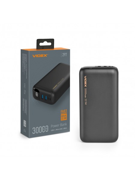 Повербанк 30000mAh VIDEX VPB-297 22.5W Black VPB-297-B - 486521