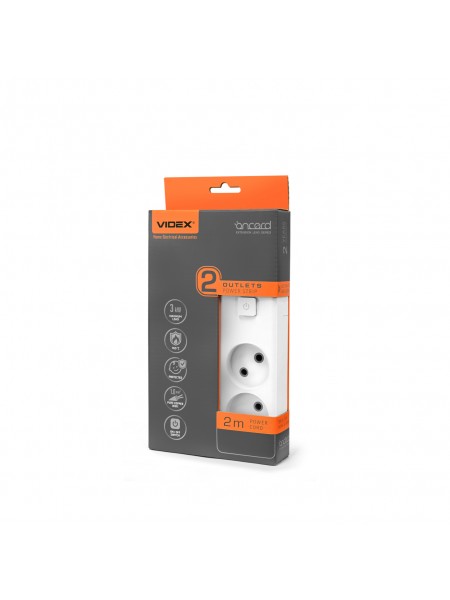 Мережевий подовжувач VIDEX ONCORD б/з 2п 2м з кнопкою White VF-PD22-W - 488204