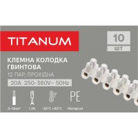 Клемна колодка гвинтова 20А 12шт 14мм2 PE (TF-KL20А-PE) TITANUM TF-KL20А-PE - 607618