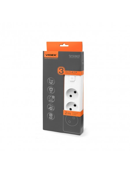 Мережевий подовжувач VIDEX ONCORD б/з 3п 2м з кнопкою White VF-PD32-W - 488228