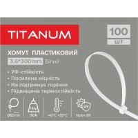 Хомут пластиковий 3.6x300мм 100шт УФ PA6.6 білий (TF-PH3630-W) TITANUM TF-PH3630-W - 606031