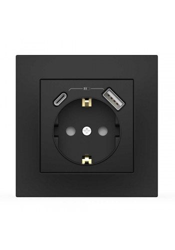 Розетка EL-BI VEGA чорний мат 1-на з заземленням + 2USB (Type C+A) ( 510-014800-334 )