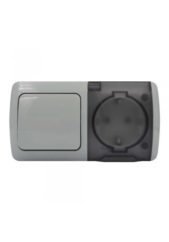 Вимикач EVA сірий 1кл + Розетка з заземленням з кришкою IP54 ( 554-011500-920 )