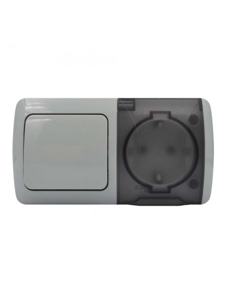 Вимикач EVA сірий 1кл + Розетка з заземленням з кришкою IP54 ( 554-011500-920 )