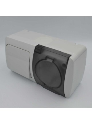 Вимикач EVA сірий 1кл + Розетка з заземленням з кришкою IP54 ( 554-011500-920 )