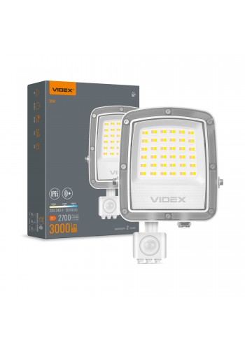 LED прожектор VIDEX F5 30W 3000-5000-6500K з датчиком руху 230V White (VL-F5-030CW-S) VL-F5-030CW-S - 400592