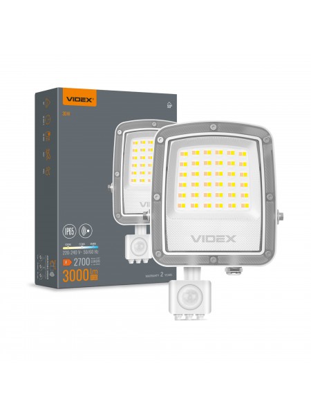 LED прожектор VIDEX F5 30W 3000-5000-6500K з датчиком руху 230V White (VL-F5-030CW-S) VL-F5-030CW-S - 400592