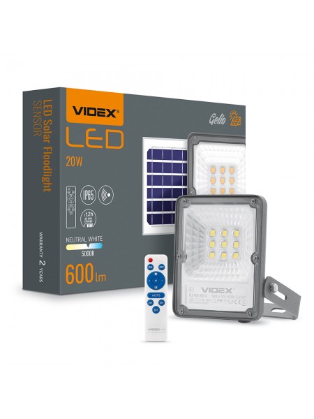 LED прожектор автономний VIDEX 600Lm 5000K Сенсорний (VLE-FSO-205-S) VLE-FSO-205-S - 542354