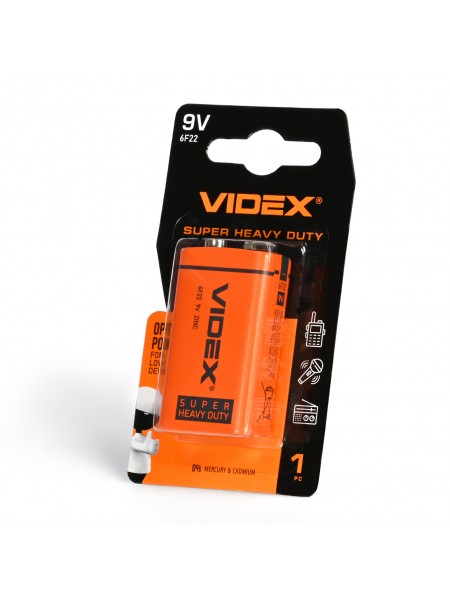 Батарейка сольова VIDEX 6F22/9V (Крона) 1шт SMALL BLISTER 6F22/1SB/9V - 487269
